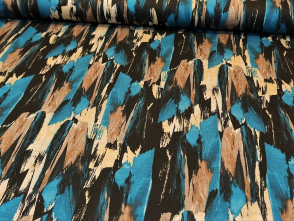 Double Face Jersey "gemalte Streifen" petrol-beige