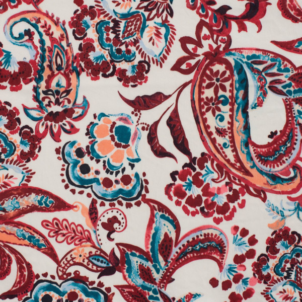 Baumwollsatin "Paisley" rot/weiss