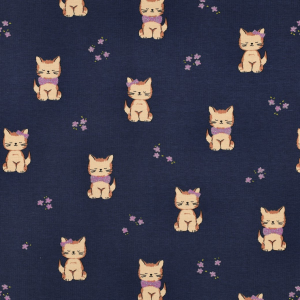 Baumwolljersey "Glitter Cats" blau