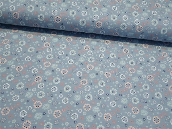 Baumwolljersey "kleine Blumen" rauchblau