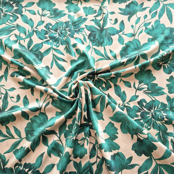 Viskose Satin "Flower" grün/beige