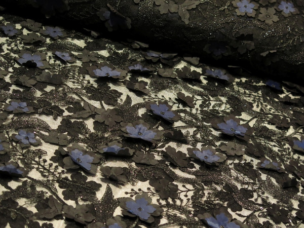 3D Blumen Spitze "schwarz/blau"