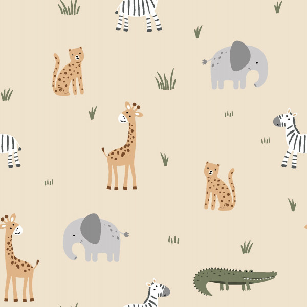 Baumwolljersey "Jungle Animals" beige